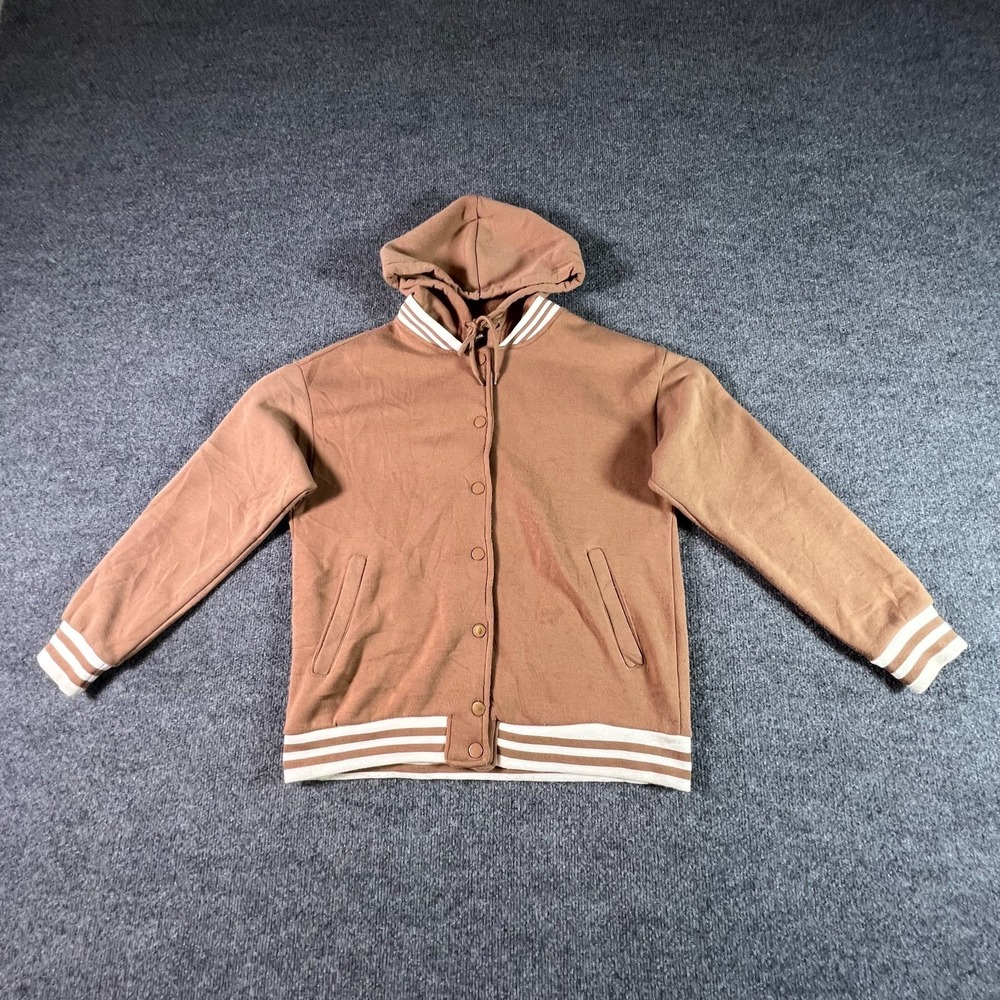 Aeropostale Hoodie Mens XS Brown Fleece Lined Snap Front Varsity Streetwear